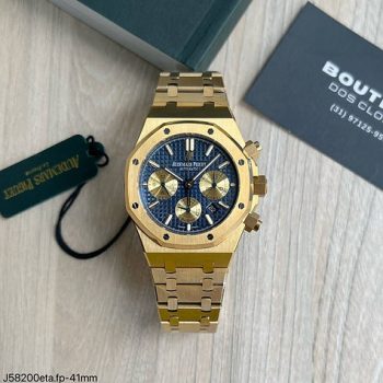 SUPER CLONE MÁQUINA ETA - AUDEMARS PIGUET ROYAL OAK 41MM DOURADO AZUL-0