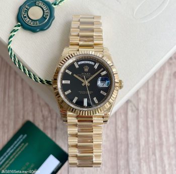 SUPER CLONE MÁQUINA ETA - ROLEX DAY-DATE II DOURADO PRETO 40MM-0