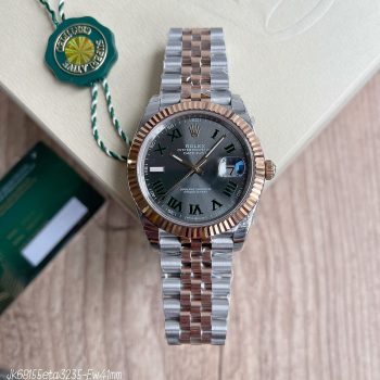 SUPER CLONE MÁQUINA ETA - ROLEX DATEJUST CINZA 41MM PRATA ROSE-0
