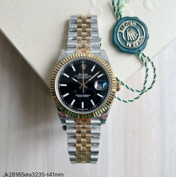 SUPER CLONE MÁQUINA ETA - ROLEX DATEJUST JUBILEE 41MM PRATA DOURADO-0