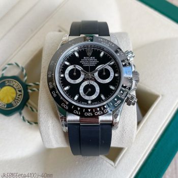 SUPER CLONE MÁQUINA ETA - ROLEX DAYTONA PRATA PRETO BORRACHA 40MM-0