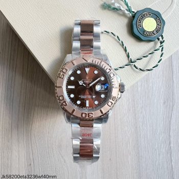 SUPER CLONE MÁQUINA ETA - ROLEX YACHT-MASTER MARROM PRATA E ROSE 40MM-0