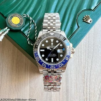 SUPER CLONE MÁQUINA ETA - ROLEX GMT MASTER II PRETO AZUL BATMAN JUBILEE 40MM -0