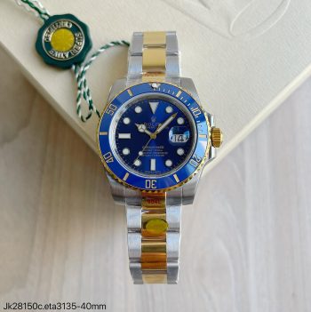 SUPER CLONE MÁQUINA ETA - ROLEX SUBMARINER AZUL PRATA DOURADO 40MM-0
