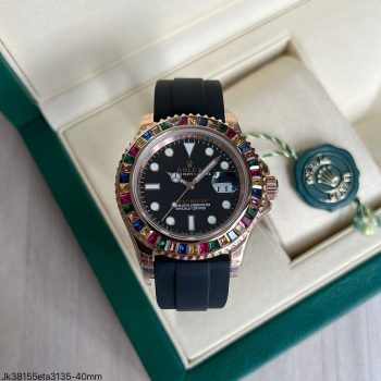 SUPER CLONE MÁQUINA ETA - ROLEX YACHT MASTER ROSE COM BRILHANTE OYSTERFLEX 40MM TUTTI FRUIT-0