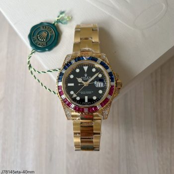 SUPER CLONE MÁQUINA ETA - ROLEX GMT MASTER II DOURADO DIAMOND 40MM-0