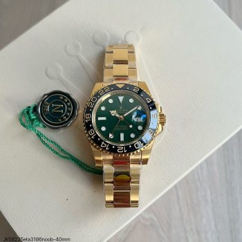 SUPER CLONE MÁQUINA ETA - ROLEX GMT MASTER II DOURADO VERDE 40MM-0