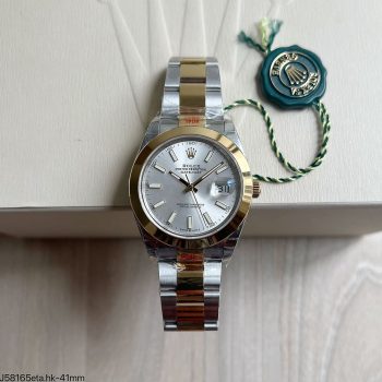 SUPER CLONE MÁQUINA ETA - ROLEX DATEJUST OYSTER BRANCO 41MM PRATA DOURADO-0