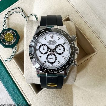 SUPER CLONE MÁQUINA ETA - ROLEX DAYTONA PRATA BRANCO PANDA BORRACHA 40MM-0