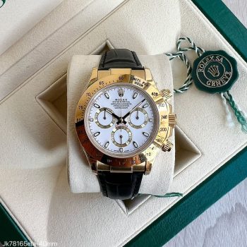 SUPER CLONE MÁQUINA ETA - ROLEX DAYTONA DOURADO BRANCO COURO 40MM-0