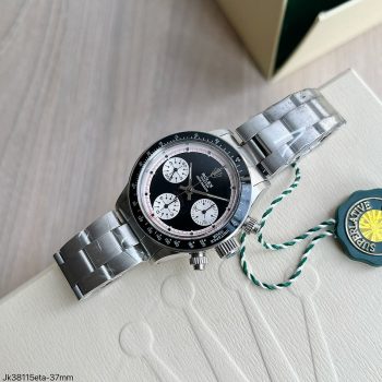 SUPER CLONE MÁQUINA ETA - ROLEX DAYTONA PRATA PRETO PAUL NEWMAN 37MM-0