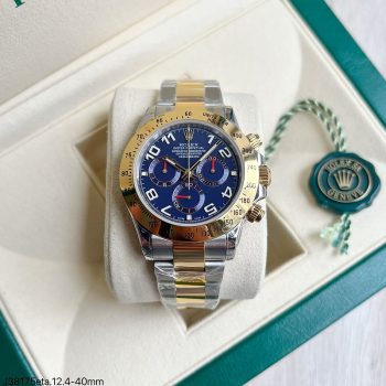 SUPER CLONE MÁQUINA ETA - ROLEX DAYTONA PRATA DOURADO AZUL 40MM-0