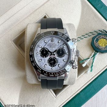 SUPER CLONE MÁQUINA ETA - ROLEX DAYTONA PRATA METEORITE BORRACHA-0