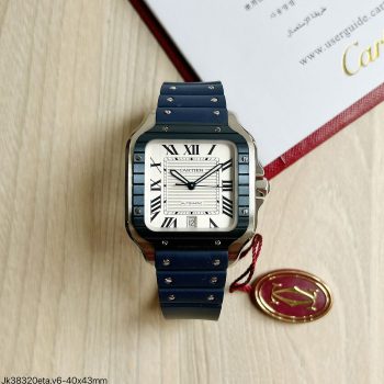 SUPER CLONE MÁQUINA ETA - CARTIER SANTOS PRATA AZUL BORRACHA 40MM-0