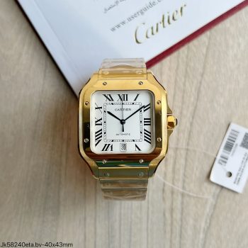 SUPER CLONE MÁQUINA ETA - CARTIER SANTOS DOURADO BRANCO 40MM-0