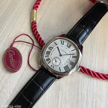 SUPER CLONE MÁQUINA ETA - CARTIER DRIVE PRATA BRANCO COURO 41MM-0
