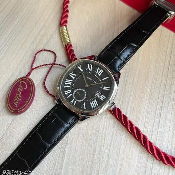 SUPER CLONE MÁQUINA ETA - CARTIER DRIVE PRATA PRETO COURO 41MM-0