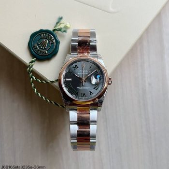SUPER CLONE MÁQUINA ETA - ROLEX DATEJUST 36MM WIMBLEDON PRATA ROSE-0