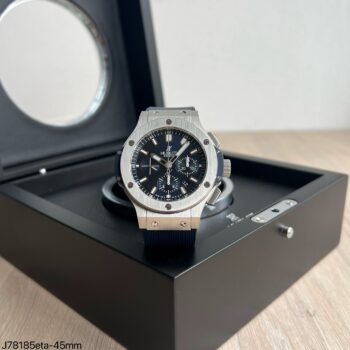 Hublot Big Bang Steel Blue 45mm super clone ETA com mostrador azul escuro e bezel de aço escovado sobre estojo preto